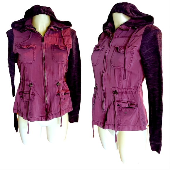 Others Follow Jackets & Blazers - ❗$1 Bundled❗OTHERS FOLLOW Dusty Maroon Mixed Media Hooded Utility Jacket